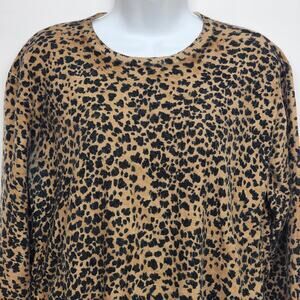 Nina Charles Women's Medium Leopard Print Wool Sweater Brown Animal Print Top